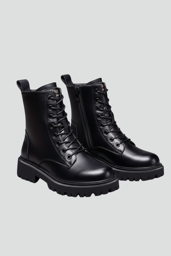 Women’s Lace-Up Boots with Side Zipper and Chunky Sole