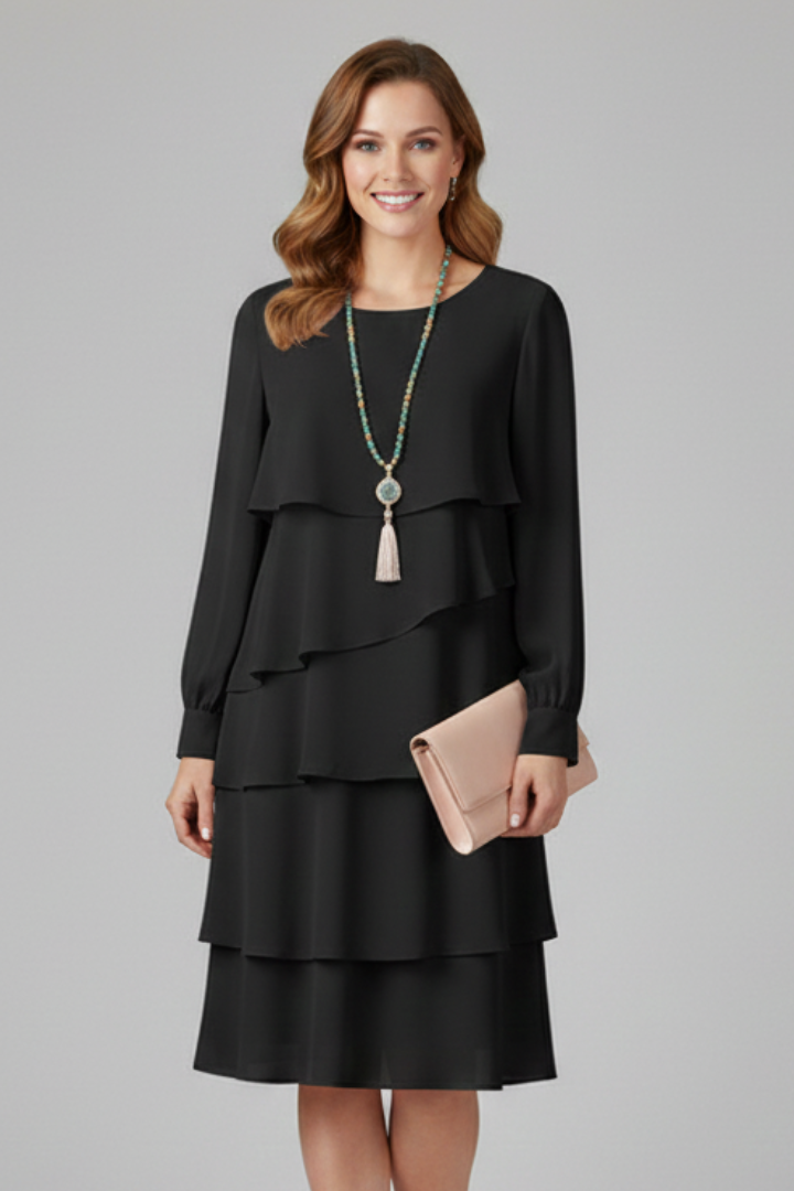 Women’s Layered Dress with Long Sleeves and Tiered Skirt