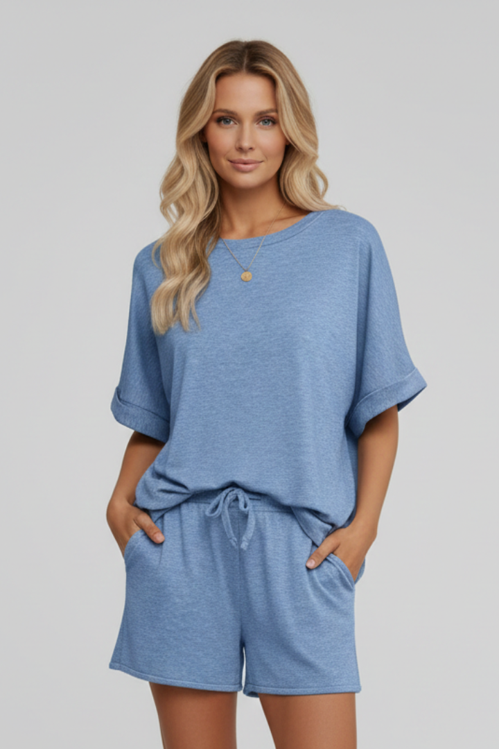 Women’s Leisure Set with Batwing Sleeves and Drawstring Waist