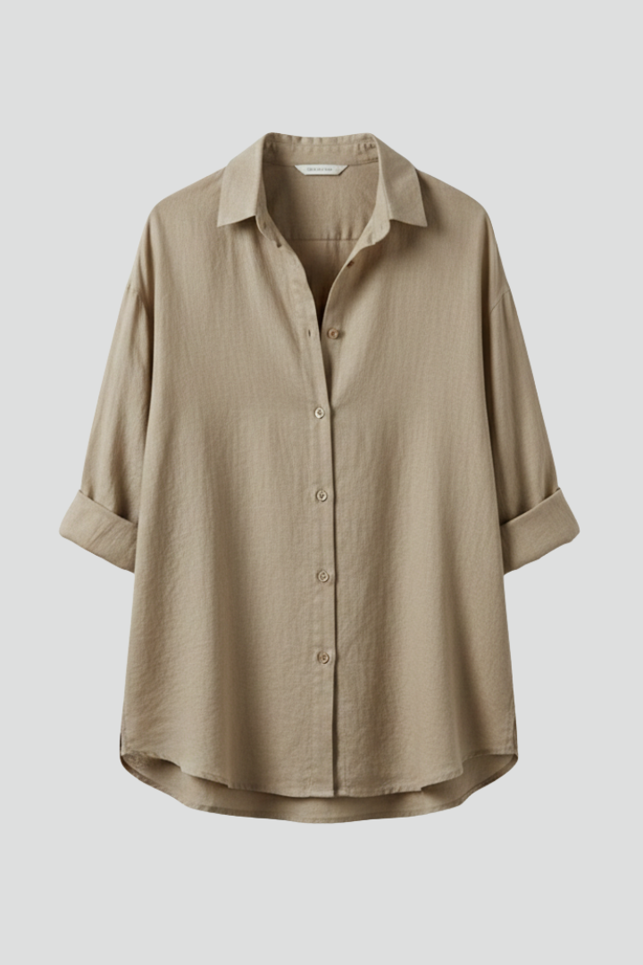 Women’s Long Blouse with Button Fastening and Pockets