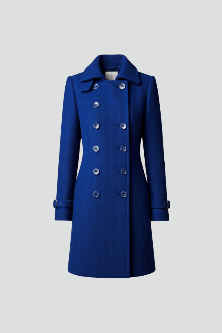 Women’s Long Coat with Double-Breasted Closure and Fitted Silhouette
