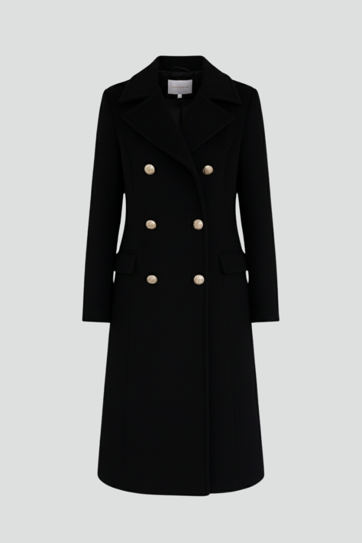 Women’s Long Coat with Double Buttons and Lapel Collar