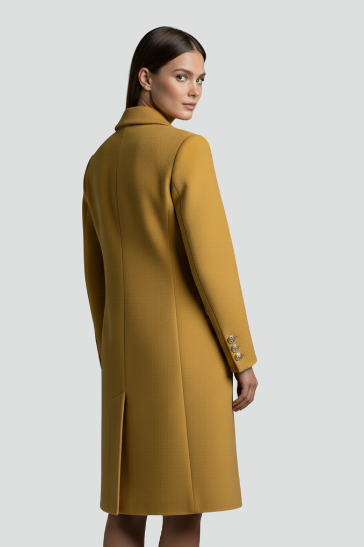 Women’s Long Coat with Double Buttons and Lapel Collar