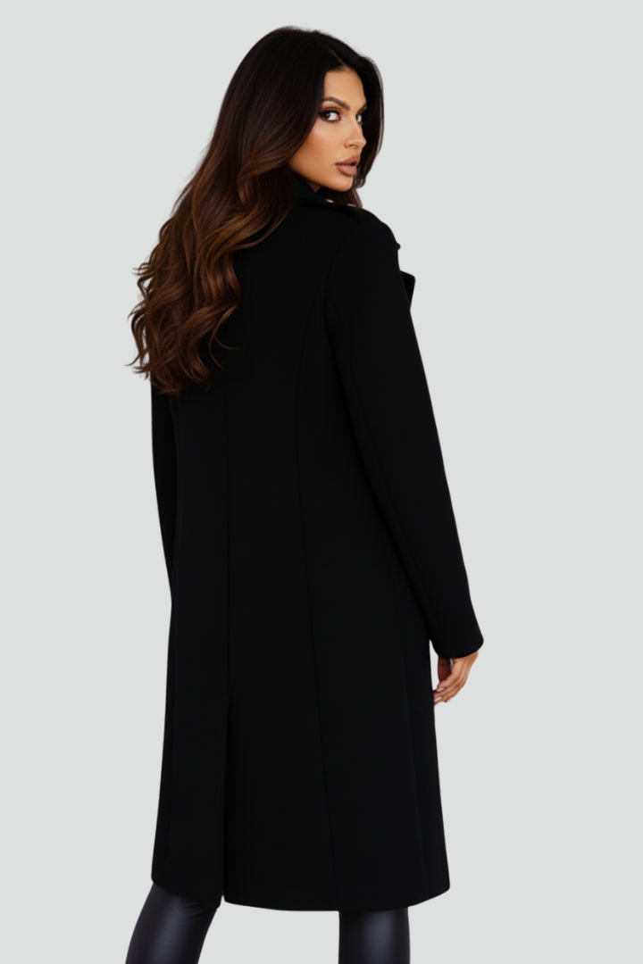 Women’s Long Coat with Double Buttons and Lapel Collar