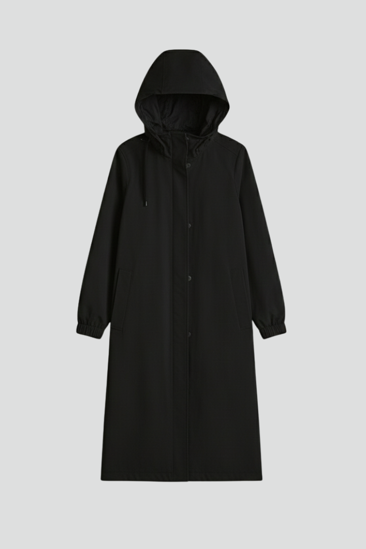 Women’s Long Coat with Hood and Buttons