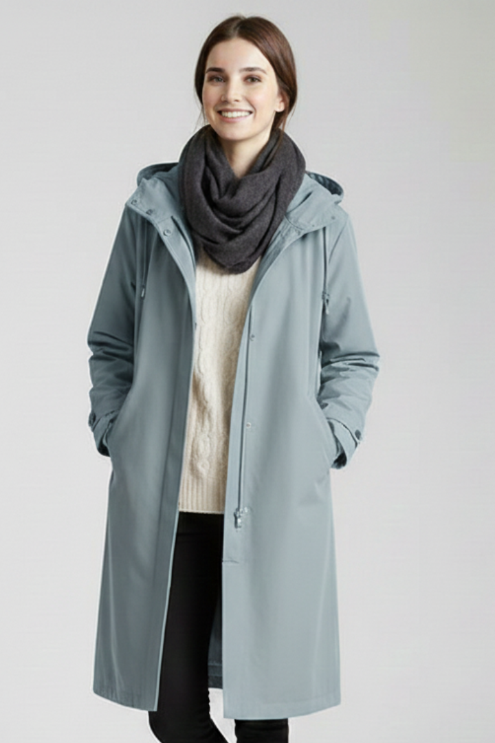 Women’s Long Coat with Hood and Buttons