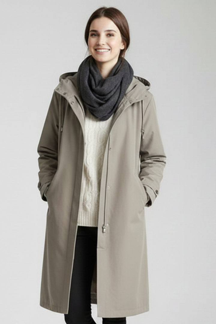 Women’s Long Coat with Hood and Buttons