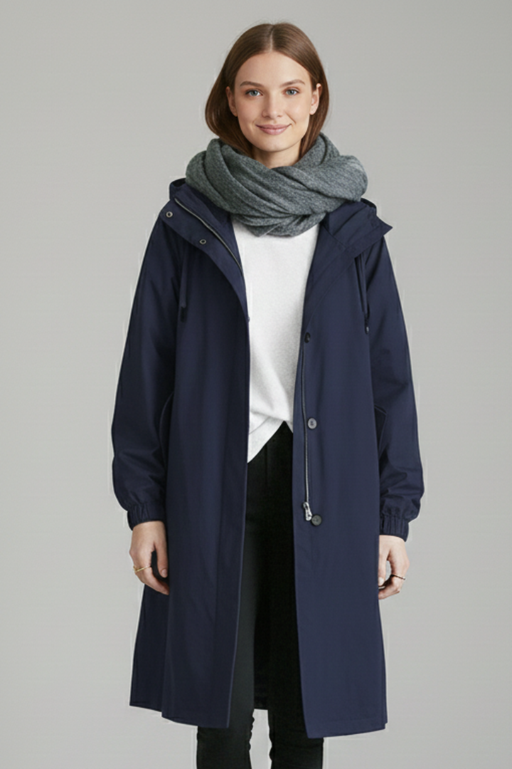 Women’s Long Coat with Hood and Buttons
