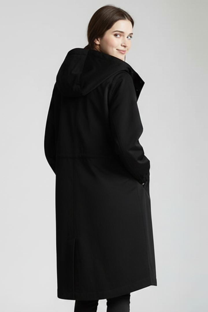 Women’s Long Coat with Hood and Buttons
