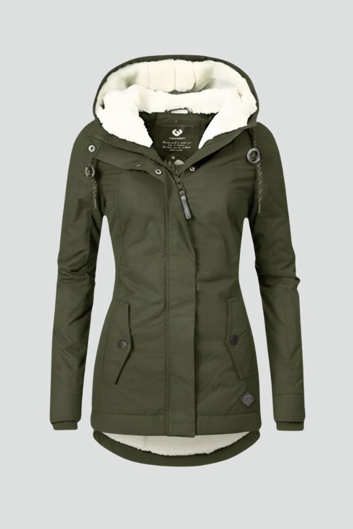 Women’s Long Coat with Hood and Front Zip