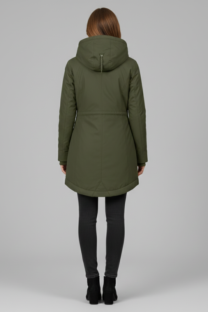 Women’s Long Coat with Hood and Front Zip