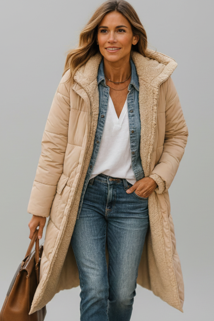 Women’s Long Coat with Hood and Zip