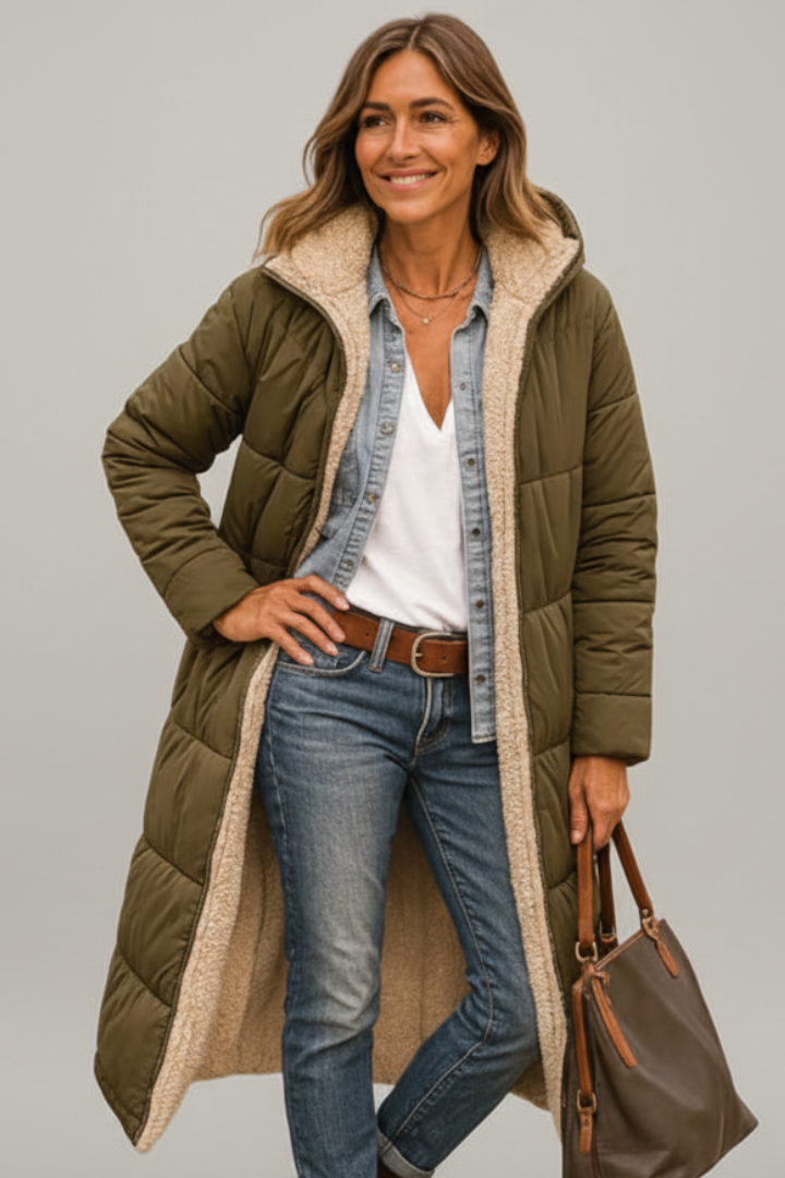 Women’s Long Coat with Hood and Zip