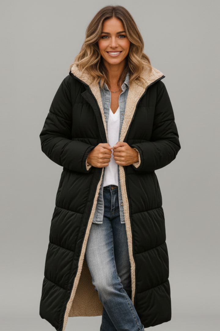 Women’s Long Coat with Hood and Zip