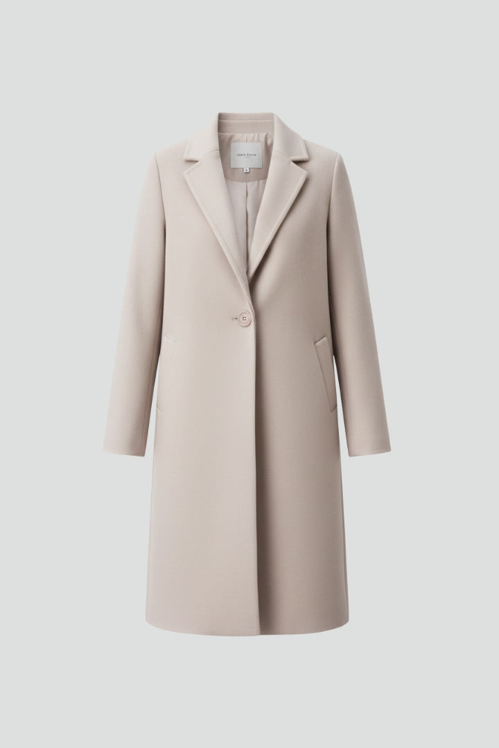 Women’s Long Coat with Lapel Collar and Button Closure