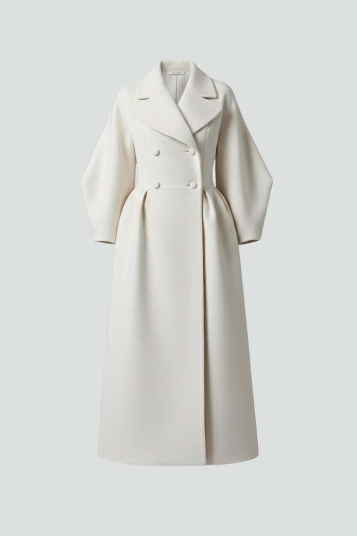 Women’s Long Coat with Lapel Collar and Button Front Fastening