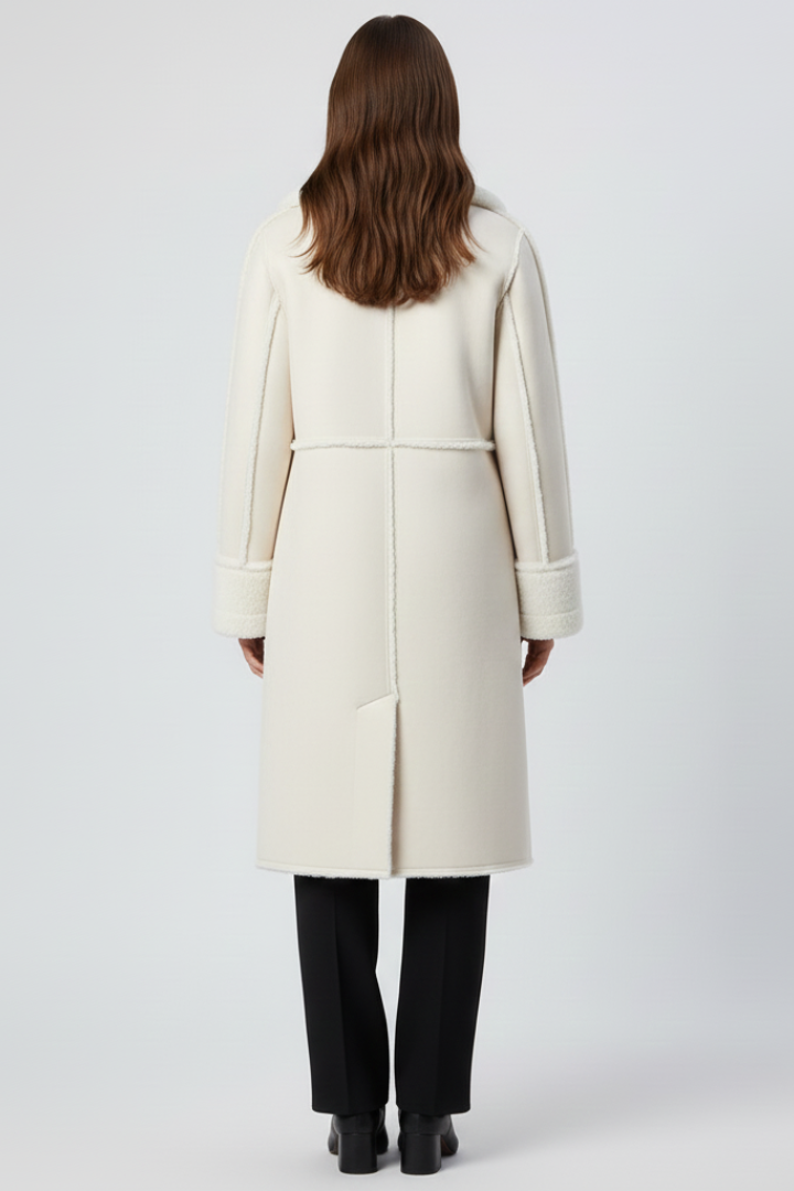 Women’s Long Coat with Lapel Collar and Textured Finish
