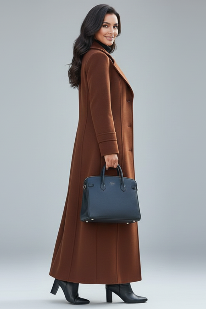 Women’s Long Coat with Shawl Collar and Belt