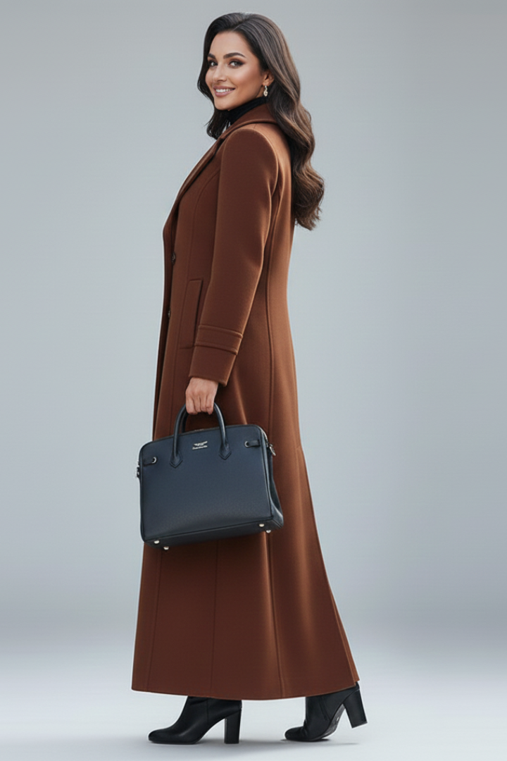 Women’s Long Coat with Shawl Collar and Belt