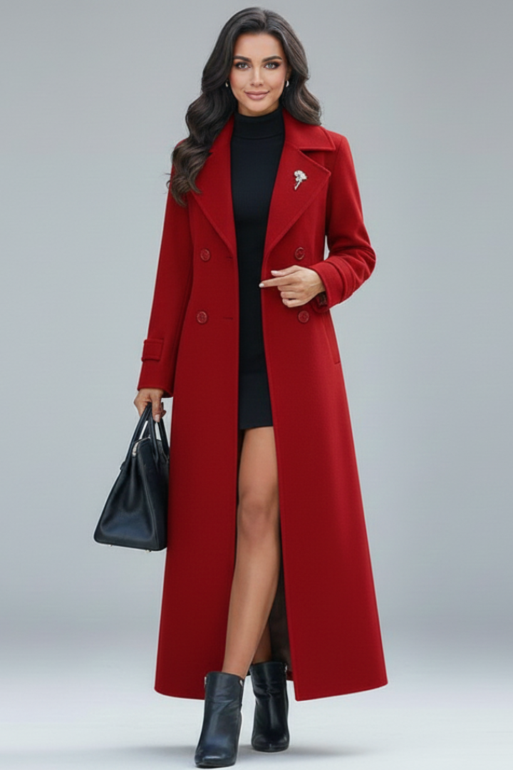 Women’s Long Coat with Shawl Collar and Belt