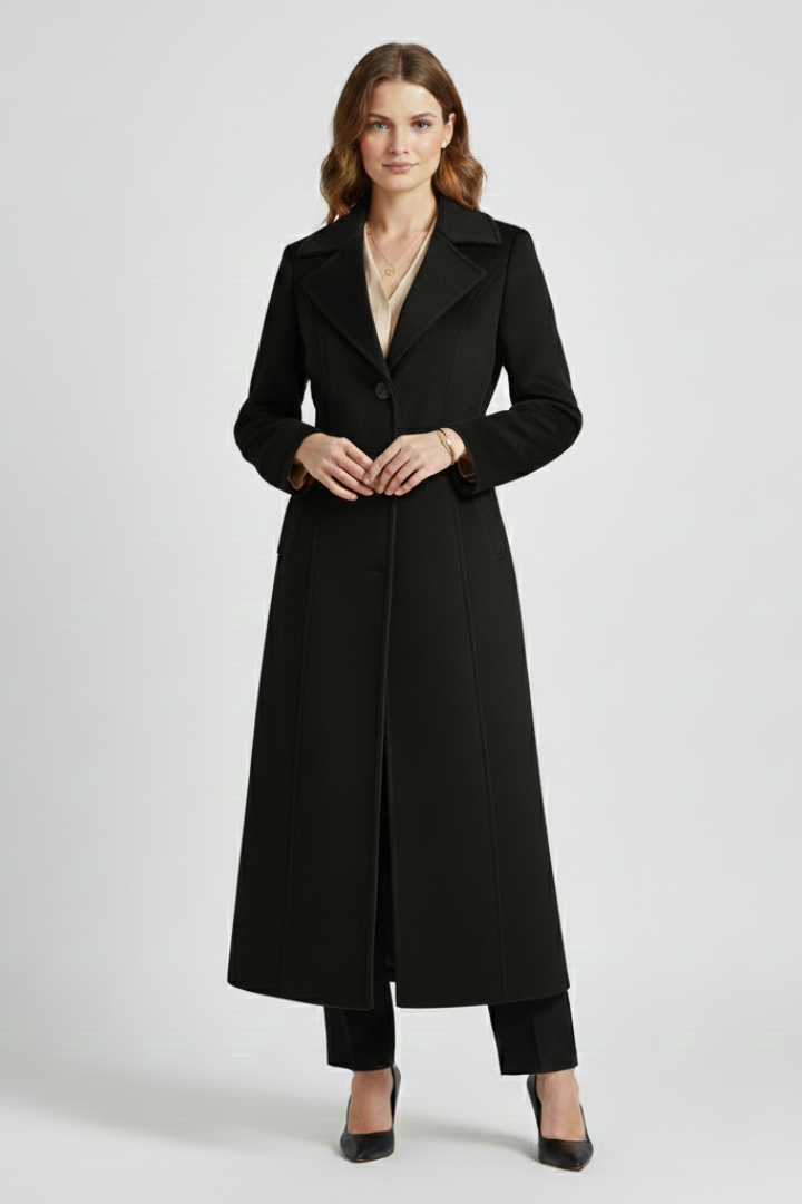 Women’s Long Coat with Shawl Collar and Waist Belt