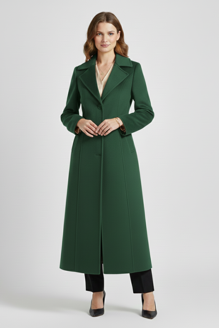 Women’s Long Coat with Shawl Collar and Waist Belt