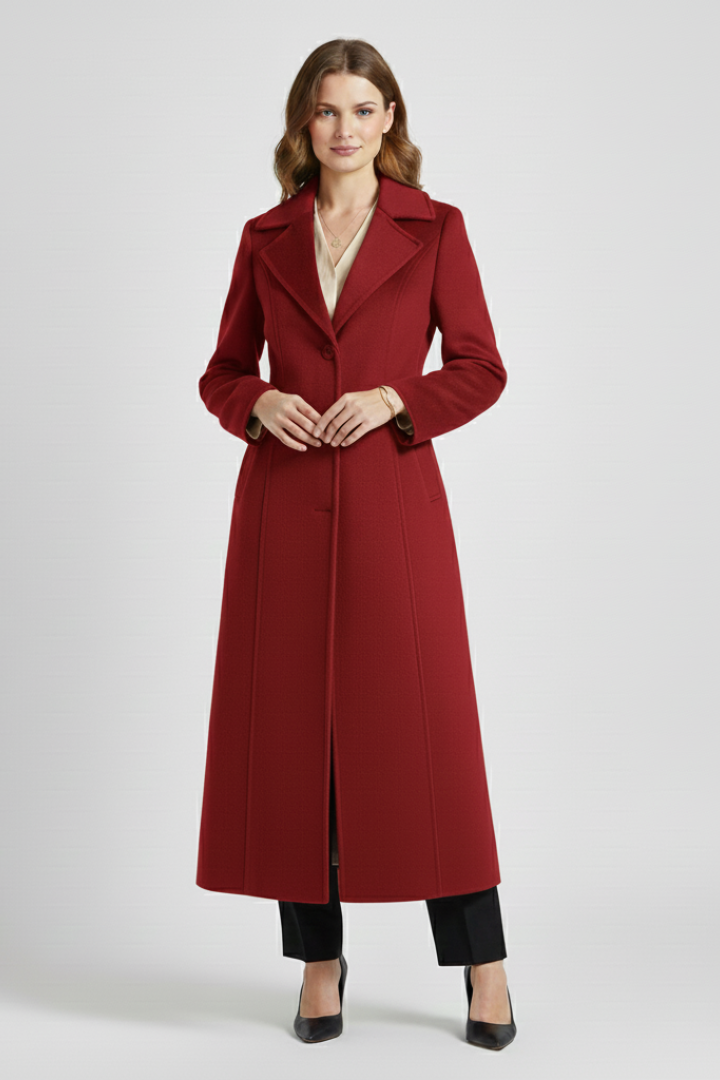 Women’s Long Coat with Shawl Collar and Waist Belt