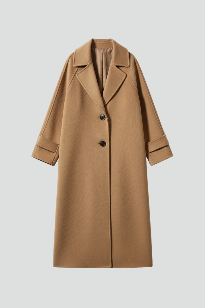 Women’s Long Coat with Straight Cut and Textured Surface