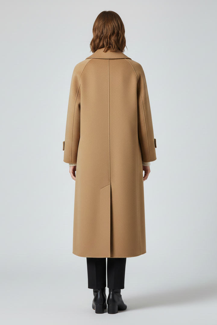 Women’s Long Coat with Straight Cut and Textured Surface