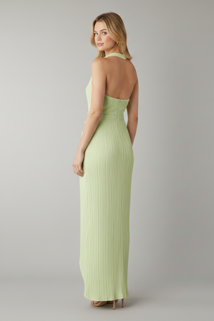 Women’s Long Dress with Halter Neck and Side Slit