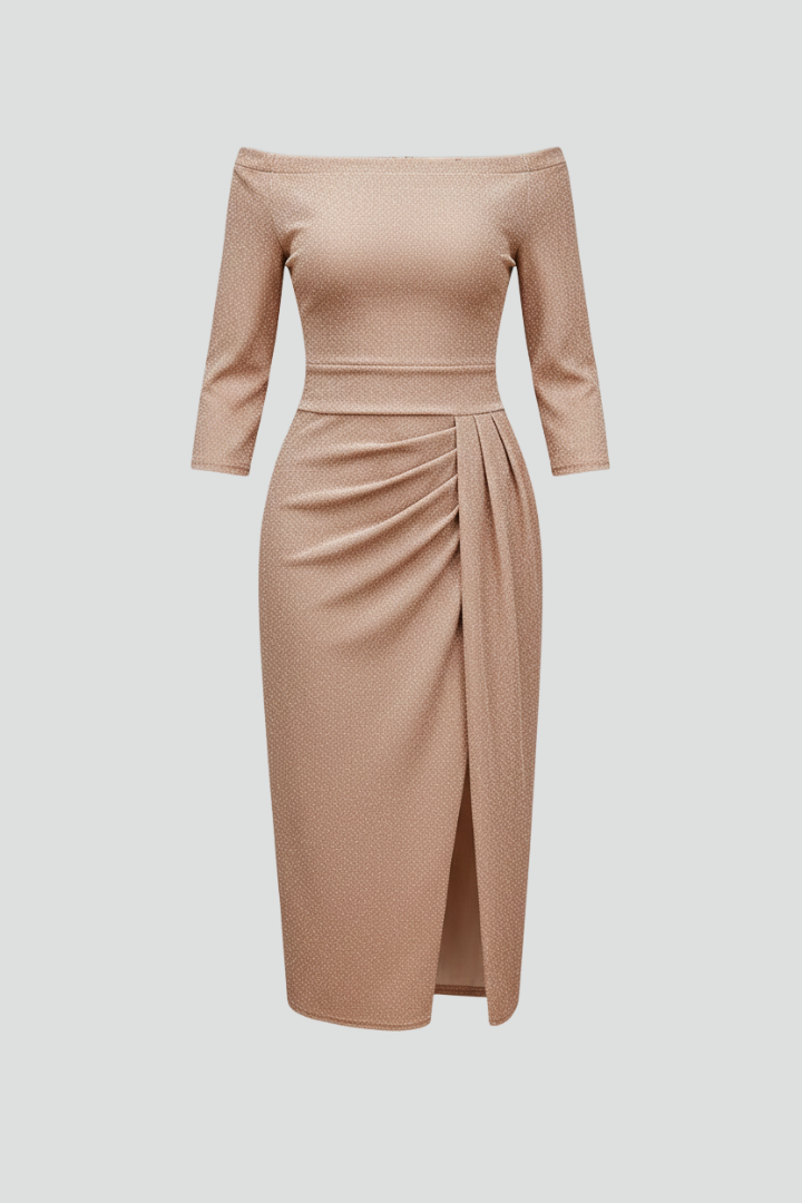 Women’s Long Dress with Off-Shoulder Neckline and Side Slit