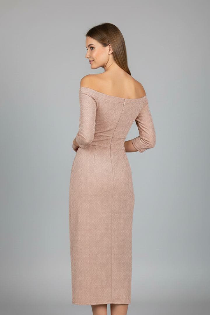 Women’s Long Dress with Off-Shoulder Neckline and Side Slit