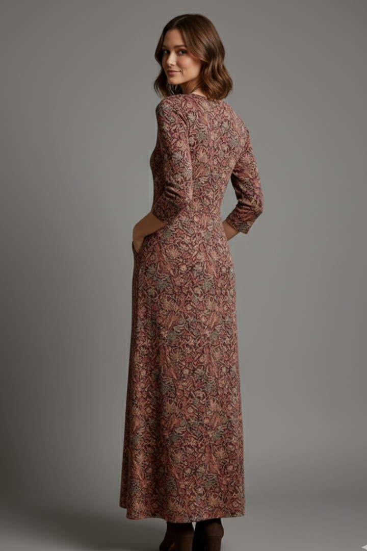 Women’s Long Dress with V-Neck and Long Sleeves