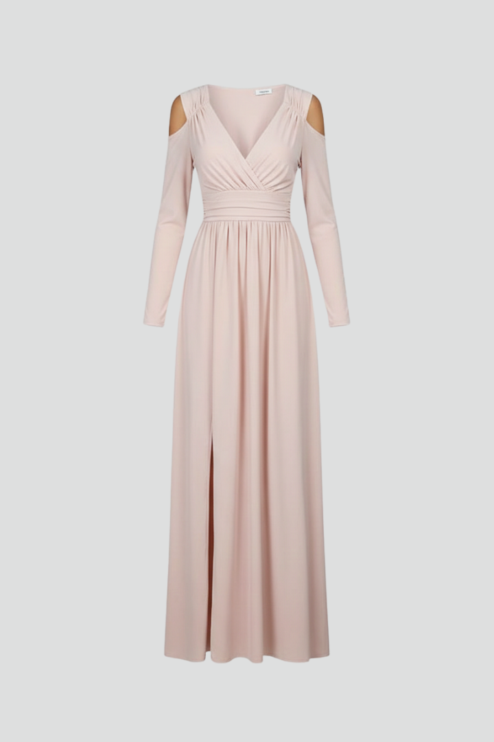 Women’s Long Dress with V-Neck and Side Slit