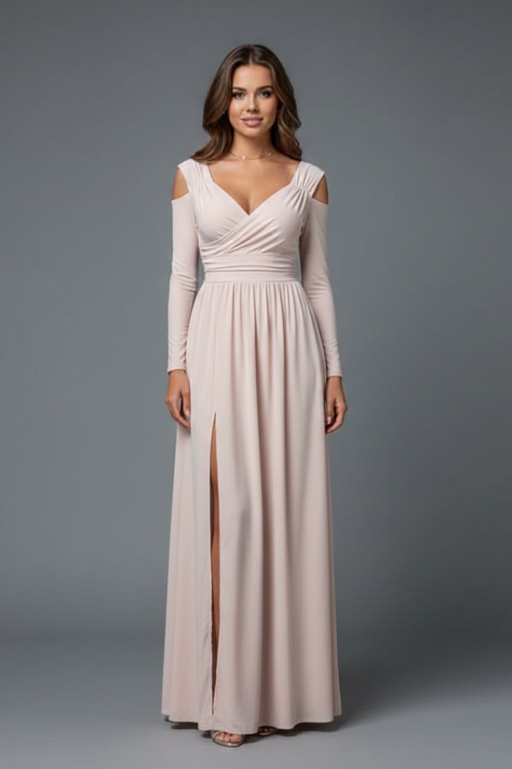Women’s Long Dress with V-Neck and Side Slit