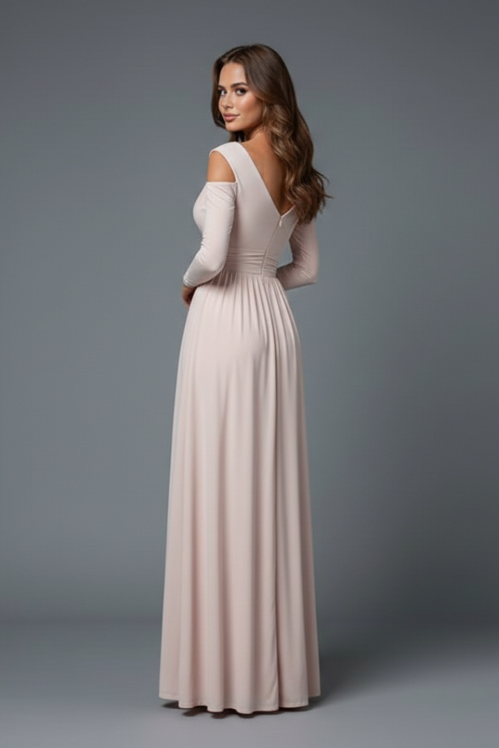 Women’s Long Dress with V-Neck and Side Slit