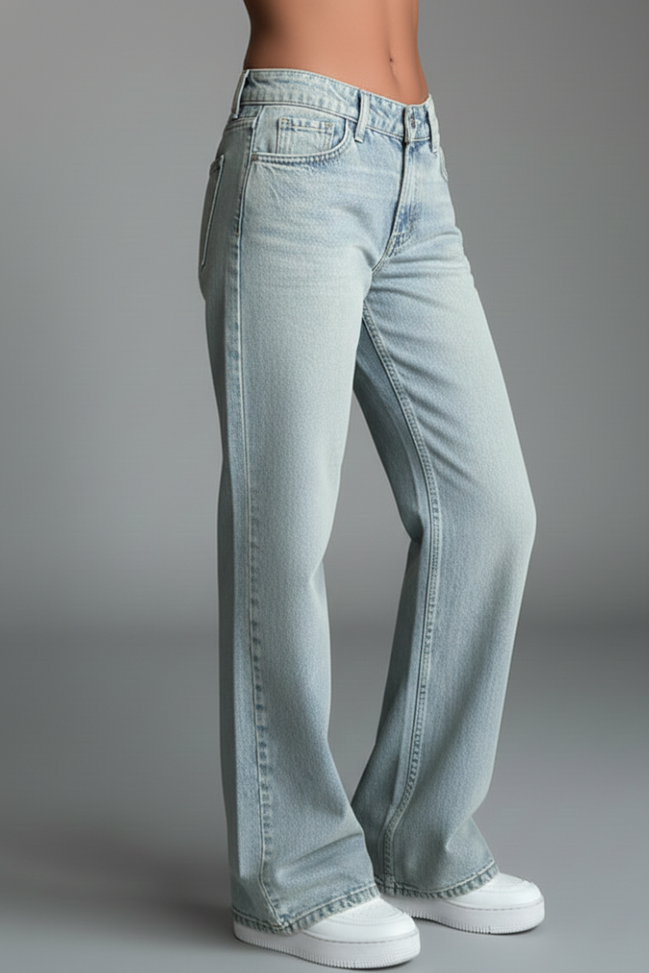 Women’s Low-Waist Jeans with Button Fastening and Straight Legs