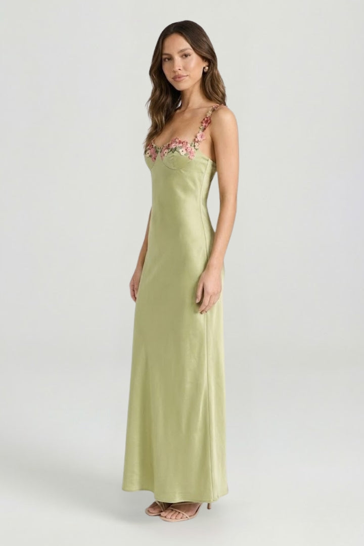 Women’s Maxi Dress with Floral Embroidery and Shaped Silhouette