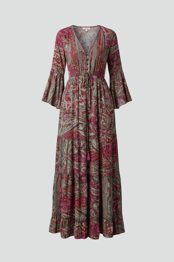 Women’s Maxi Dress with Paisley Print and Trumpet Sleeves