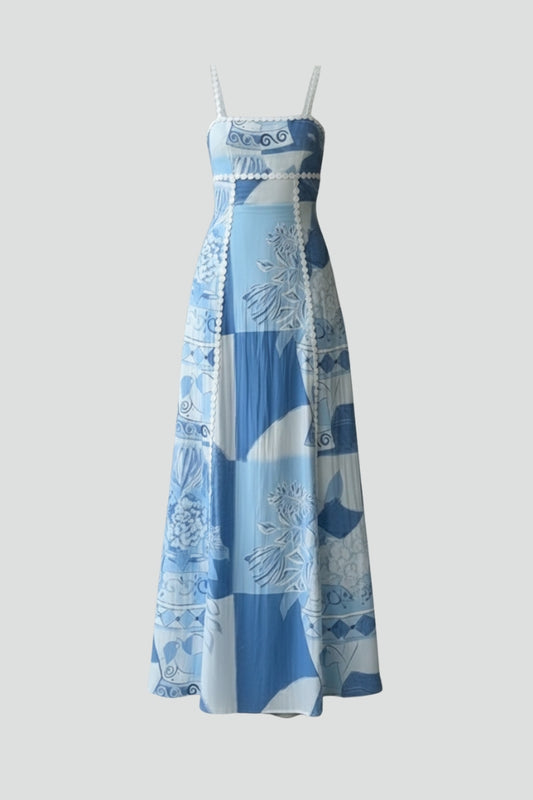 Women’s Maxi Dress with Patterned Surface and Sleeveless Style