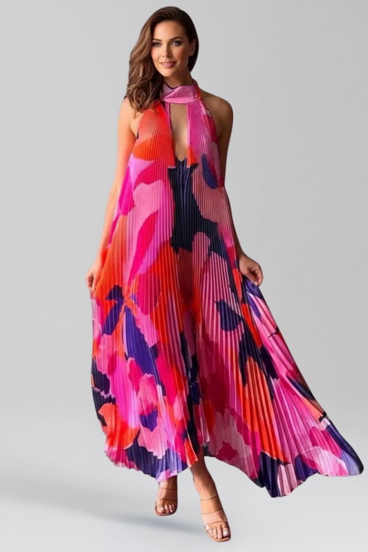 Women’s Maxi Dress with Pleated Skirt and Sleeveless Cut