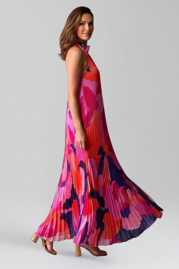 Women’s Maxi Dress with Pleated Skirt and Sleeveless Cut