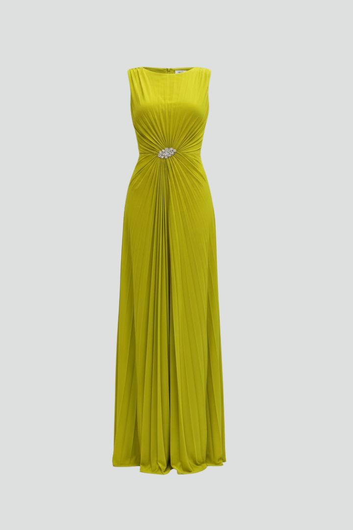 Women’s Maxi Dress with Pleated Surface and Side Slit