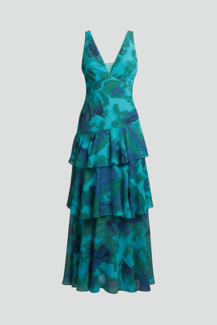 Women’s Maxi Dress with Tiered Skirt and V‑Neck