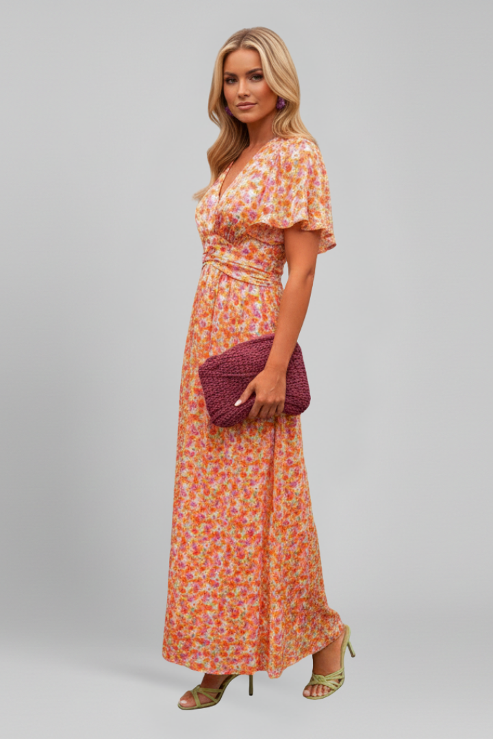 Women’s Maxi Dress with V Neck and Short Sleeves
