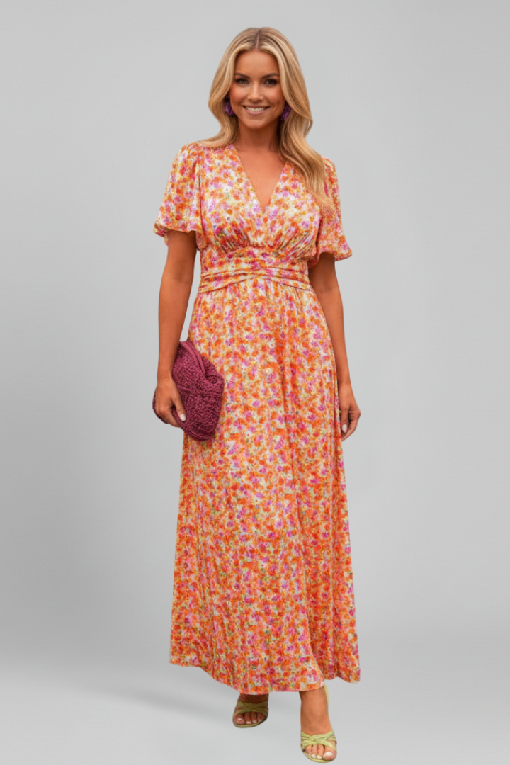 Women’s Maxi Dress with V Neck and Short Sleeves