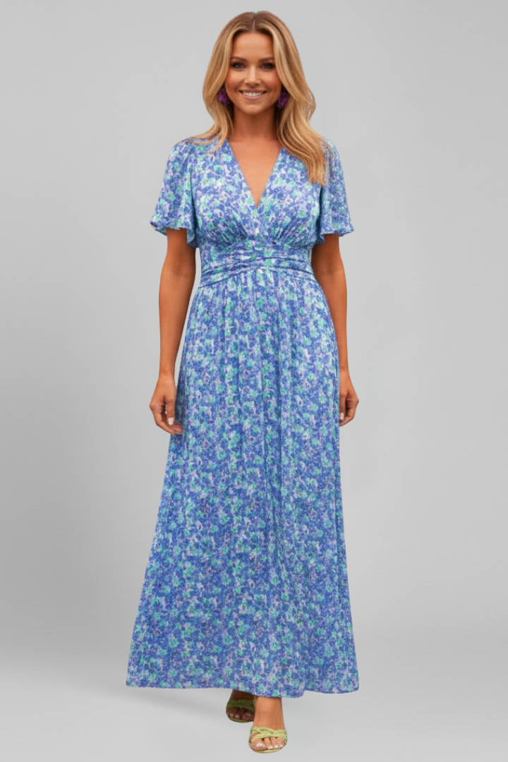 Women’s Maxi Dress with V Neck and Short Sleeves