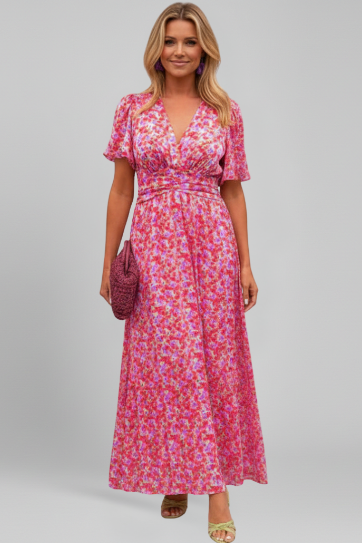 Women’s Maxi Dress with V Neck and Short Sleeves