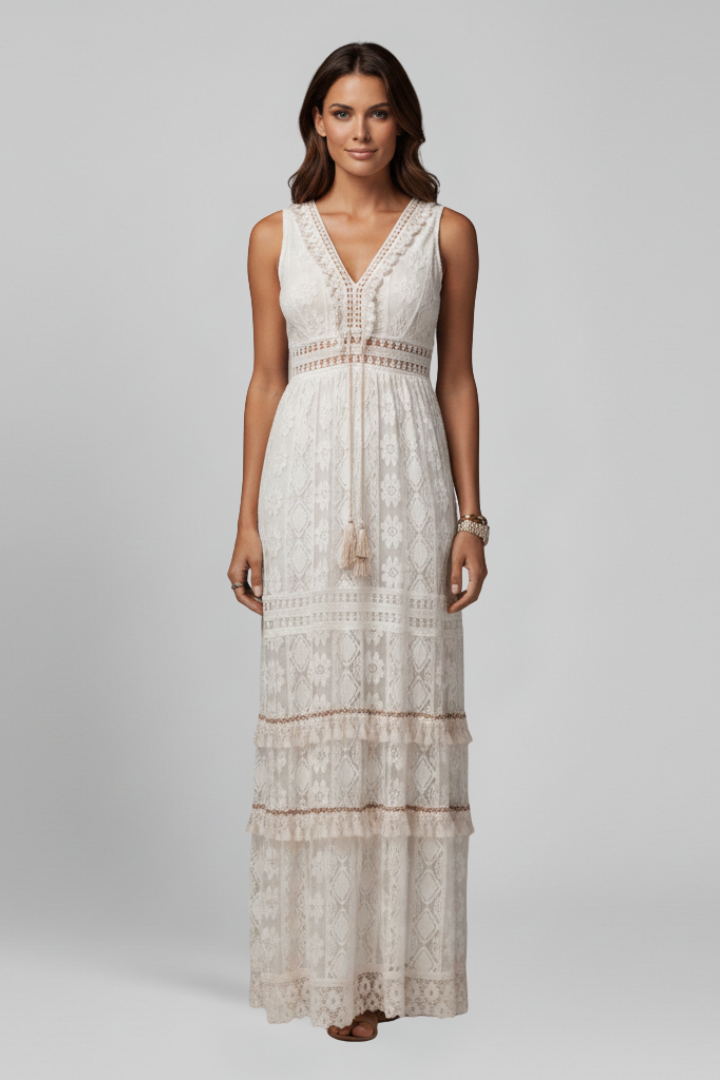 Women’s Maxi Dress with V Neck and Tiered Skirt