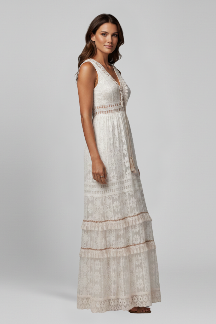 Women’s Maxi Dress with V Neck and Tiered Skirt